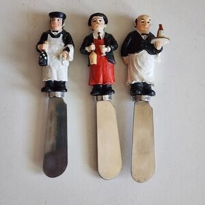 Guy Buffet Figure Waiter Cheese Spreaders Set 3 Bistro Novelty Cottagecore